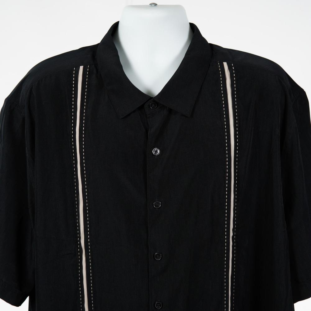 Cubavera Black Men's 3XL Guayabera Wedding Shirt Vertical Stripe Panel Big Tall